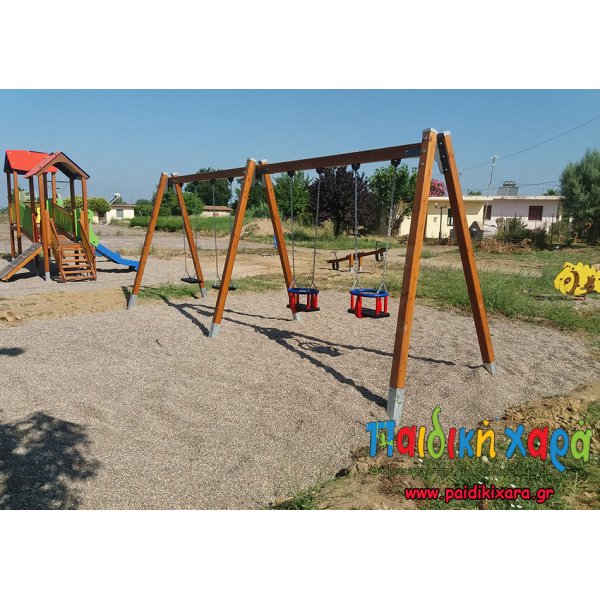 Ξύλινη κούνια παιδικής χαράς 4 θέσεων (2 παιδιών + 2νηπίων)